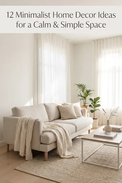 a minimalist home decor living room with neutral tones and soft lighting promoting calm and simple interior ideas
