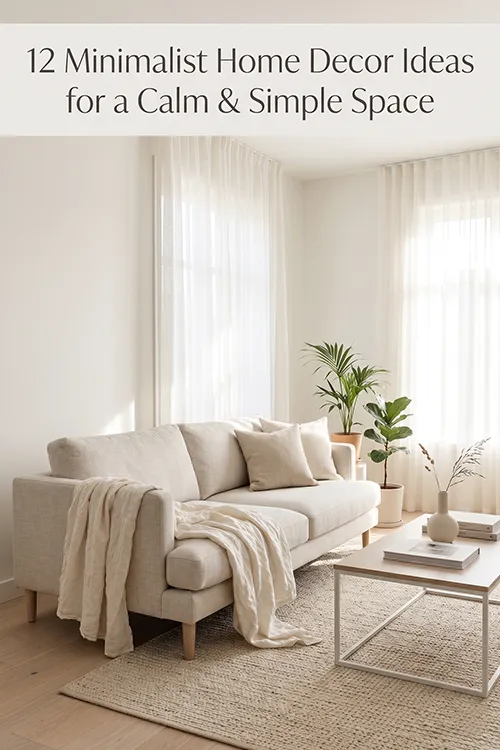 a minimalist home decor living room with neutral tones and soft lighting promoting calm and simple interior ideas