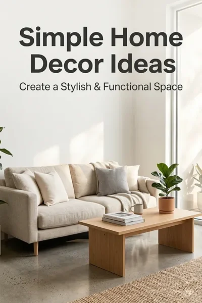 Minimal living room with neutral decor, beige sofa, wooden coffee table, and indoor plants showing simple home decor ideas for a stylish and functional space