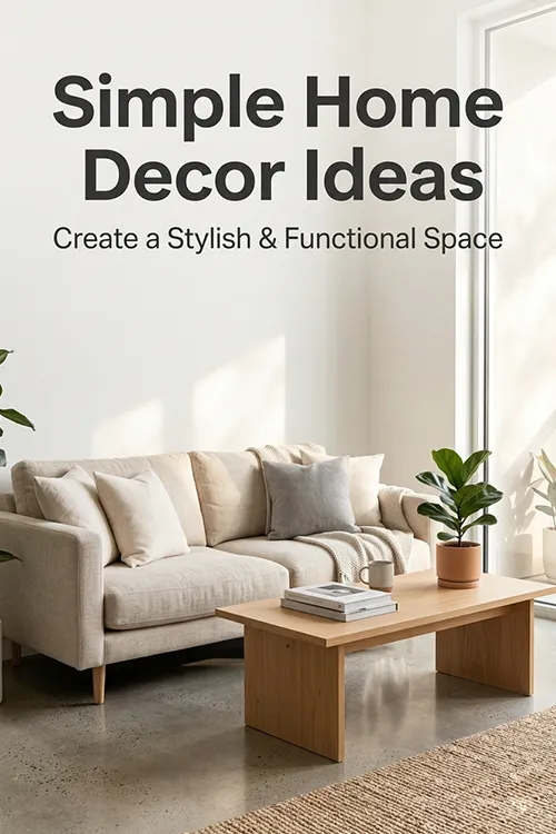 Minimal living room with neutral decor, beige sofa, wooden coffee table, and indoor plants showing simple home decor ideas for a stylish and functional space