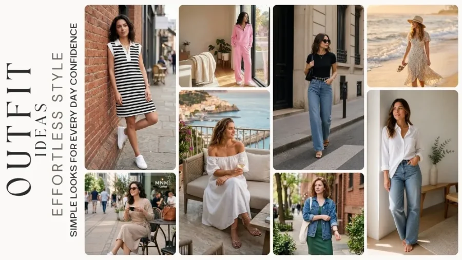 Women's outfit ideas collage featuring casual chic fashion, everyday style inspiration, seasonal trends, versatile wardrobe looks, and modern outfit combinations.
