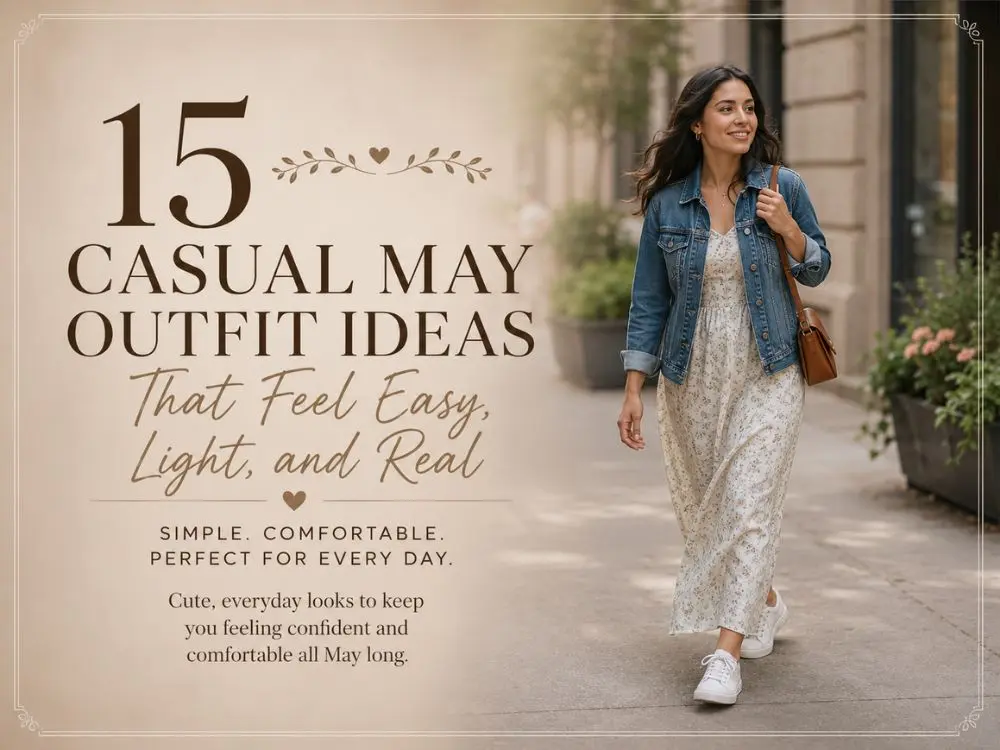 15-casual-may-outfit-ideas-that-feel-easy-light-and-real-feature.webp Woman wearing a casual olive jacket, white tank top, light blue jeans, and white sneakers walking outdoors on a sunny spring day for casual May outfit inspiration.