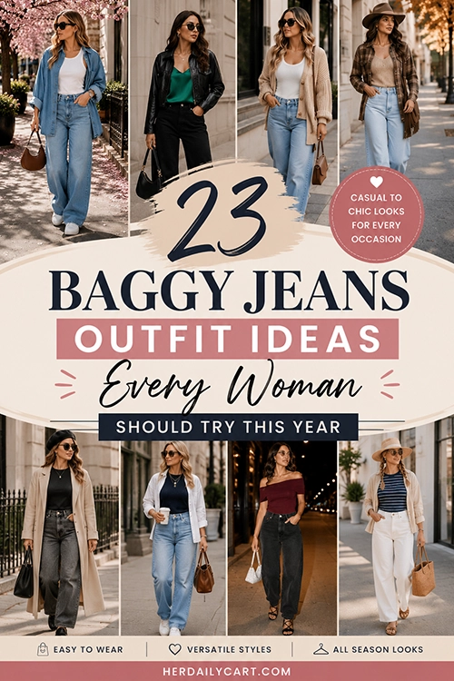 23 baggy jeans outfit ideas featuring casual, chic, and seasonal outfit inspiration for women.