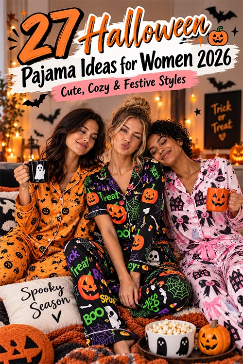 27 Halloween Pajama Ideas for Women 2026 featuring women in cute, cozy, and festive Halloween pajama styles
