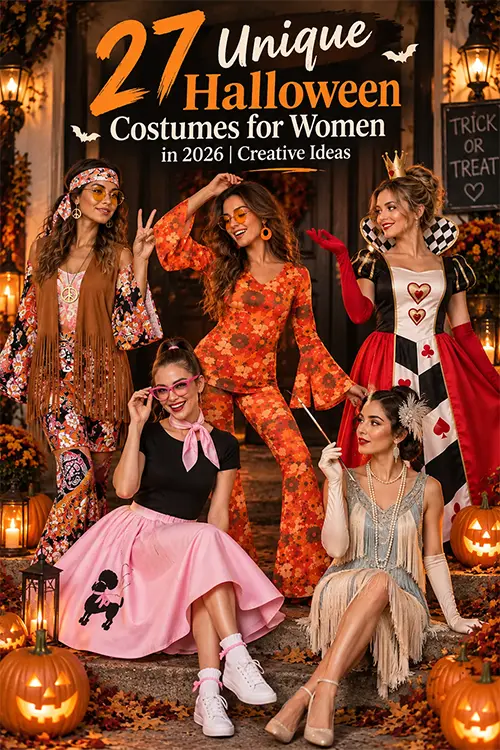 27 unique Halloween costumes for women in 2026 featuring creative retro, vintage, hippie, and themed costume ideas