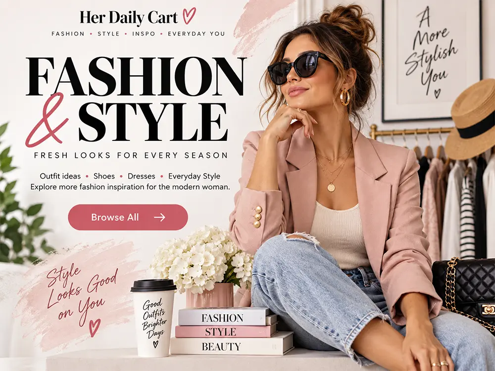 Her Daily Cart fashion and style inspiration for women featuring a chic blazer, jeans, handbag, and seasonal outfit ideas in a stylish setting.